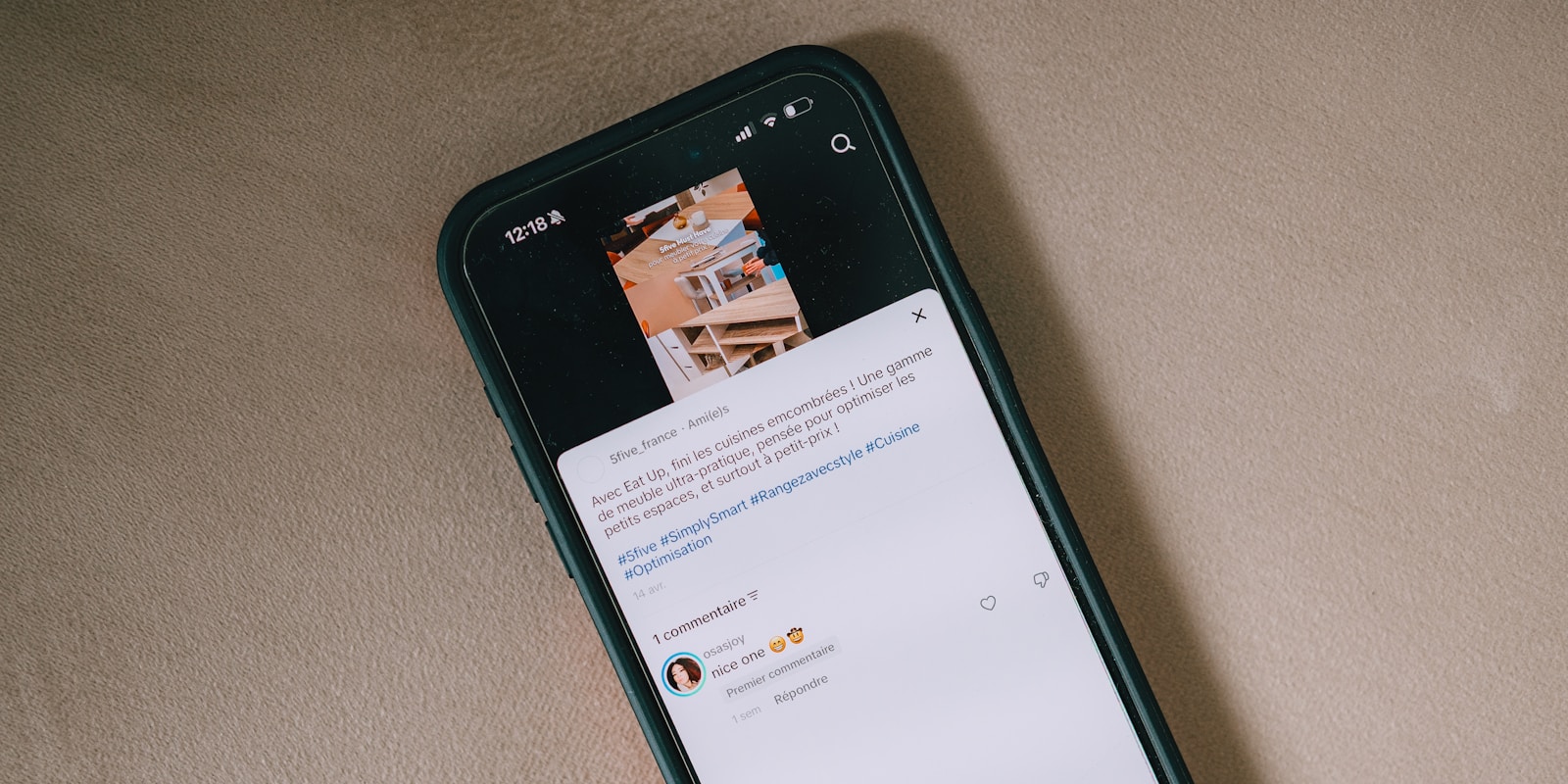A smartphone displaying social media content