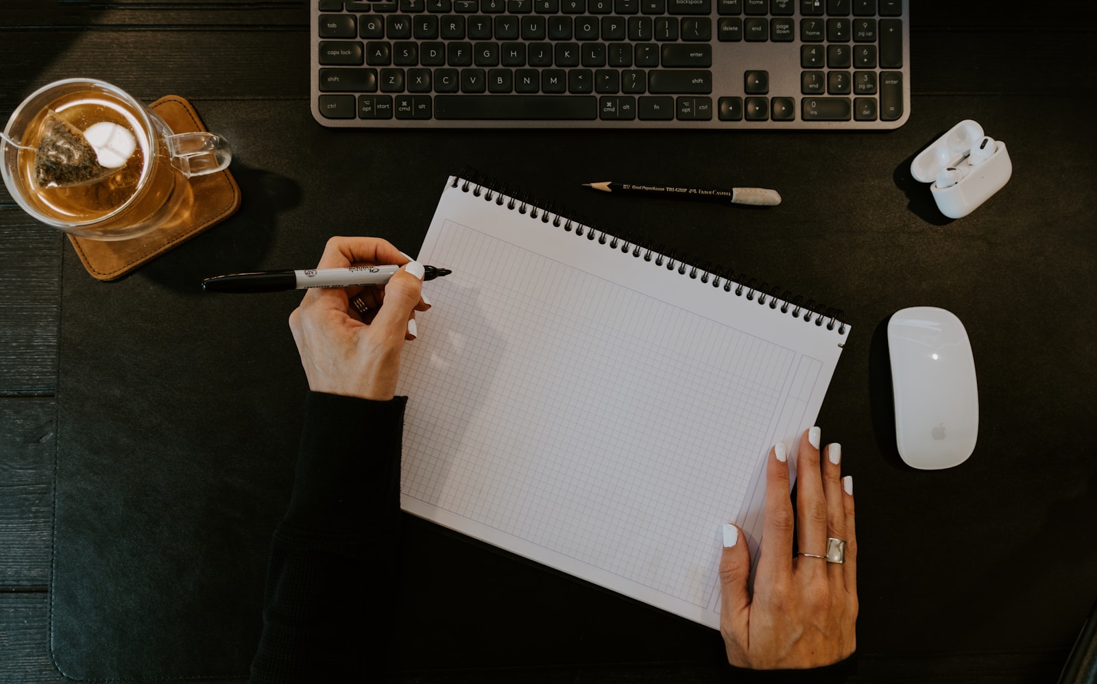 A person planning a website beside a keyboard